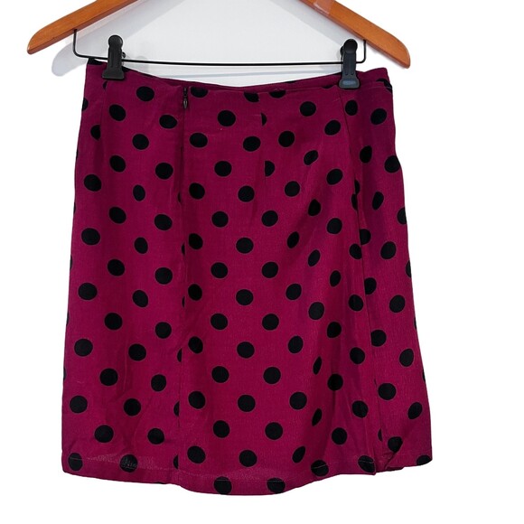 MNG Mango NEW Burgundy Black Polka Dot Faux Wrap Mini Skirt XS - Picture 5 of 11